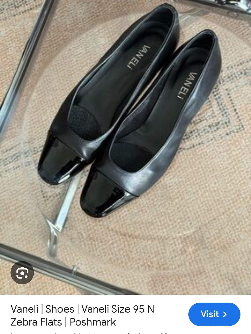 Vaneli Black Leather Flats with Black Patent Toe